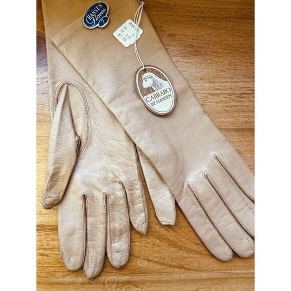 Vintage Cabraro By Hansen Silk‎ Camel Gloves Size 7 NOS With Tags May Co. 1970